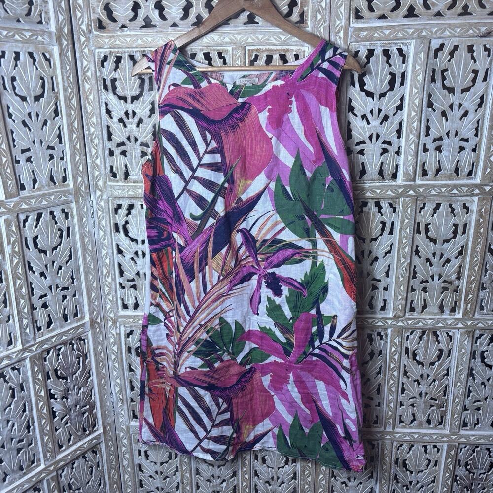 Lina Tomei Women’s 100% Linen Vibrant Tropical Dress Pockets Beach Hawaiian XL